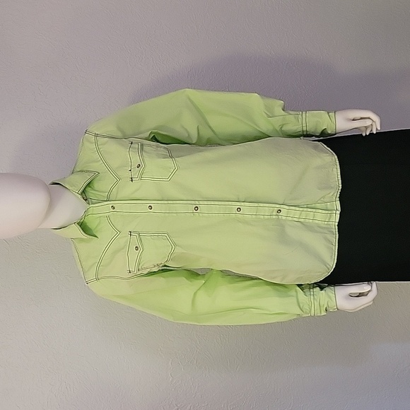 Life STYLE Cowboy Core Neon Acid Green Snap Button Western Rodeo Shirt - Picture 3 of 5